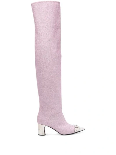 Casadei Glitter Knee High Boots In Pink