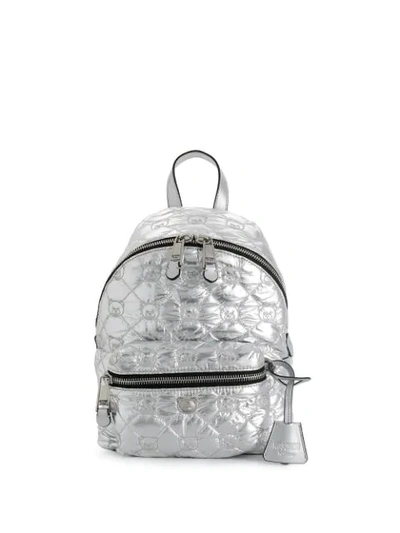 Moschino Metallic Quilted Teddy Bear Backpack In Silver