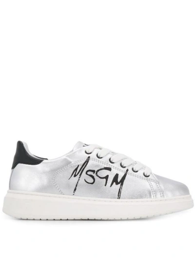 Msgm Metallic Logo Print Sneakers In Silver