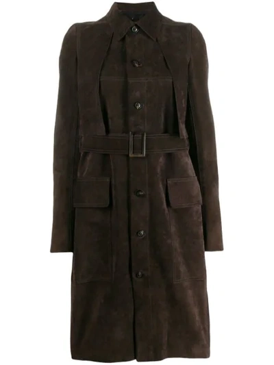 Rick Owens Long Belted Coat In Brown