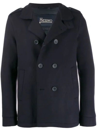 Herno Double-breasted Pea Coat In Blue