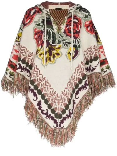 Etro Intarsia Floral Knit Poncho In White