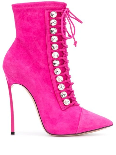 Casadei Crystal-embellished Ankle Boots In Pink