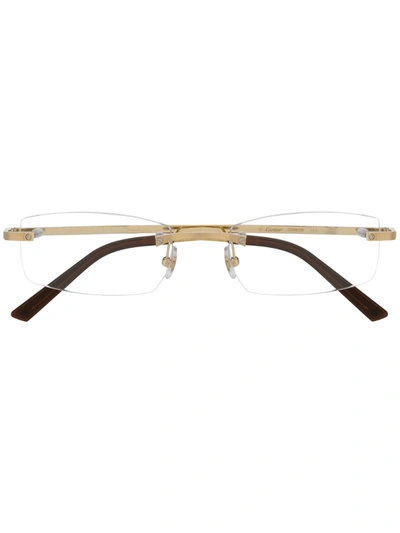 Cartier Rectangular Frame Glasses In Gold