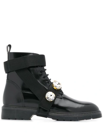 Polly Plume Lararock Crystal-embellished Boots In Black
