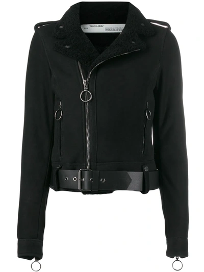 Off-white Shearling-trimmed Suede Jacket In Black