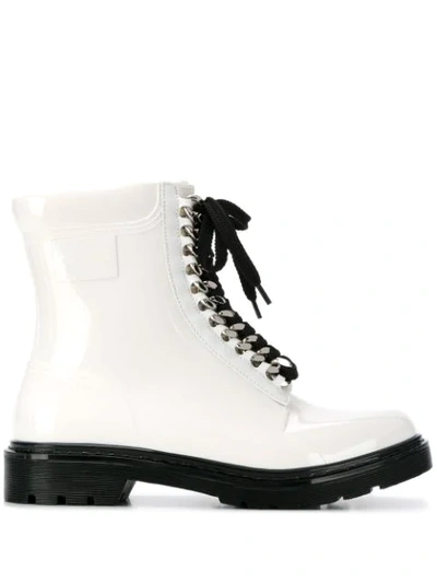 Casadei Contrast Lace-up Boots In White