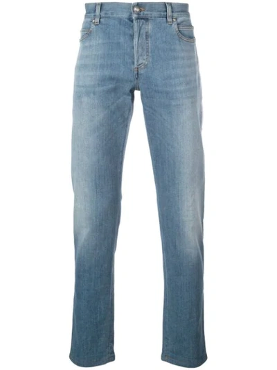 Balmain White Side Band Slim-fit Jeans In Blue