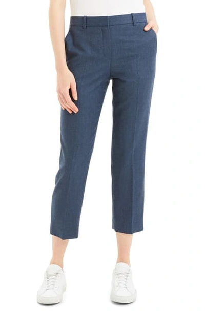 Theory Sleek Flannel Cropped Tailored Trousers In Navy Melange
