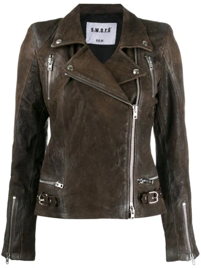 Sword 6.6.44 Fitted Biker Jacket In Brown