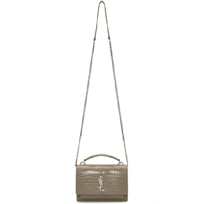 Saint Laurent Taupe Croc Sunset Chain Wallet Bag In 1722 Taupe