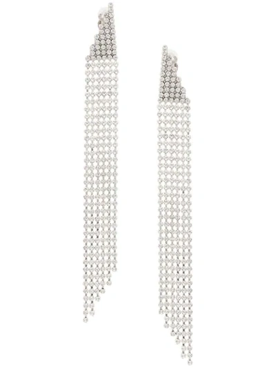 Saint Laurent Crystal Cascade Clip Earrings In Silver