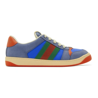 Gucci Blue And Orange Screener Sneakers In 4379 Br.spl