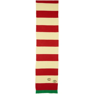 Gucci Off-white And Red Interlocking G Cotton Scarf In 9274 Ivred