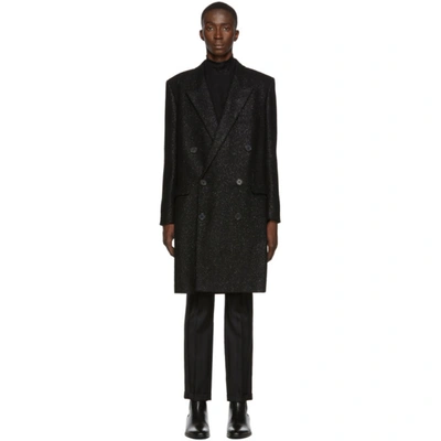 Saint Laurent Spangled Tweed Overcoat In Black