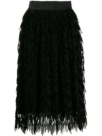 Dolce & Gabbana Tulle Midi Skirt With Fringing In Black