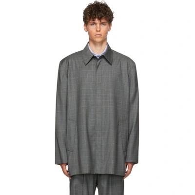 Balenciaga Grey Check Tailored Jacket In 1240 Grey