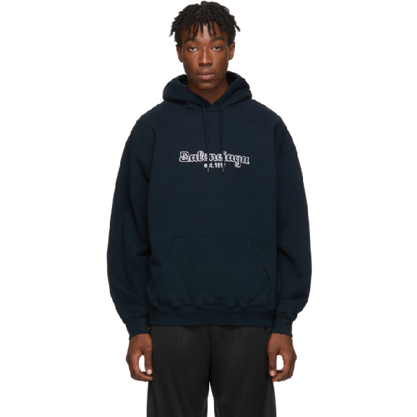 Balenciaga Navy Est. 1917 Back Pulled Hoodie In 8502 Nvywht | ModeSens
