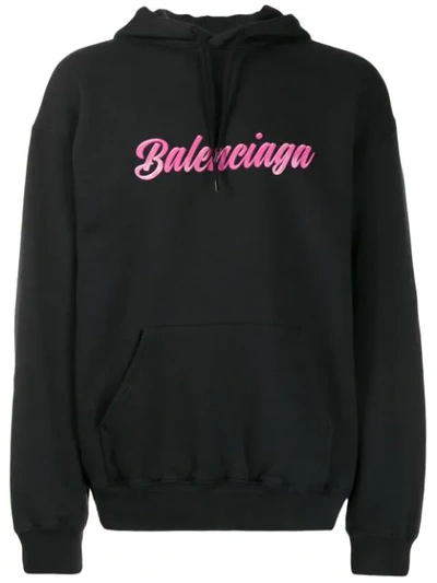 Balenciaga Logo-print Cotton Hooded Sweatshirt In Black