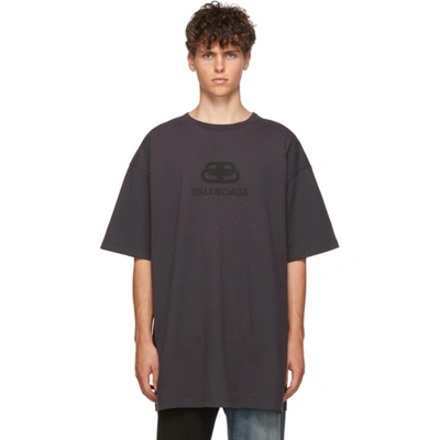 Balenciaga Men's Oversized Washed Bb Logo T-shirt In Washed Black/ Black
