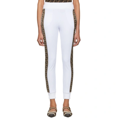 Fendi Silver Logo Stripe Track Pants In White