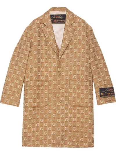 Gucci Textured G Wool Coat With Label In Neutrals