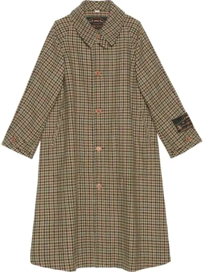 Gucci Houndstooth Wool Coat With Label In Brown