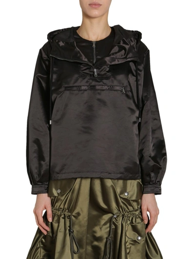 Moschino Tulle Detail Hooded Anorak In Black