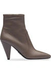 Prada Conical-heel Ankle Boots In Grey