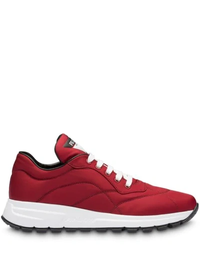 Prada Stitched Details Low Top Trainers In Red