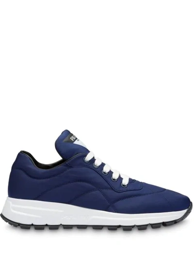 Prada Stitched Panels Low Top Sneakers In Blue