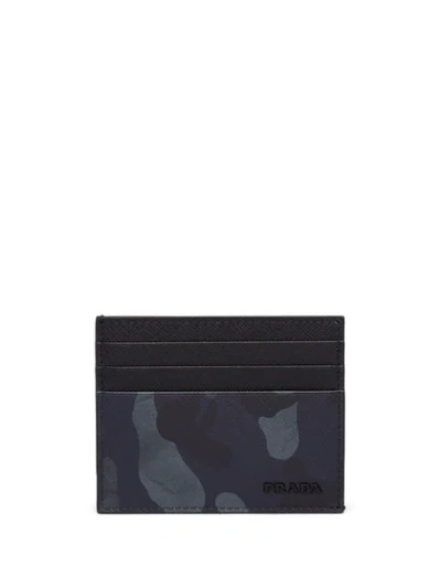Prada Saffiano Camouflage Card Holder In Black