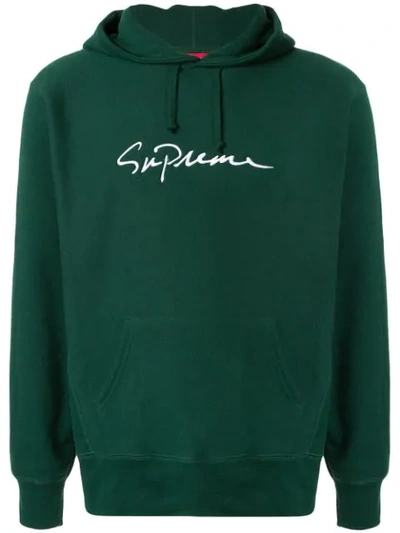 Supreme Classic Script Hoodie In Green