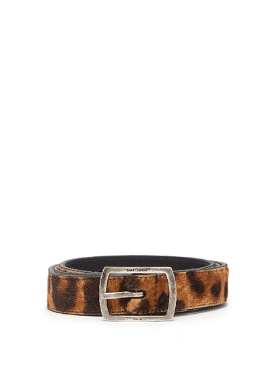 Saint Laurent Leopard-print Calf-hair Belt In Multicoloured