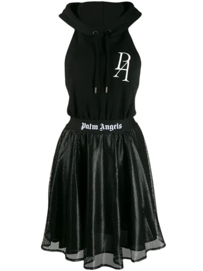 Palm Angels Open Back Hoodie Dress In Black
