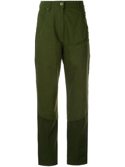 Jacquemus High Waist Straight Cotton Denim Pants In Green