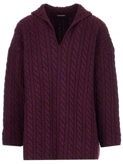 Balenciaga V-neck Cable Knit Jumper In Red