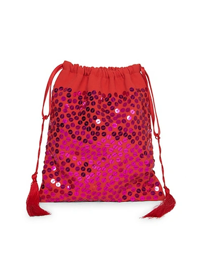 Attico Hand-embroidered Sequined Pouch In Red