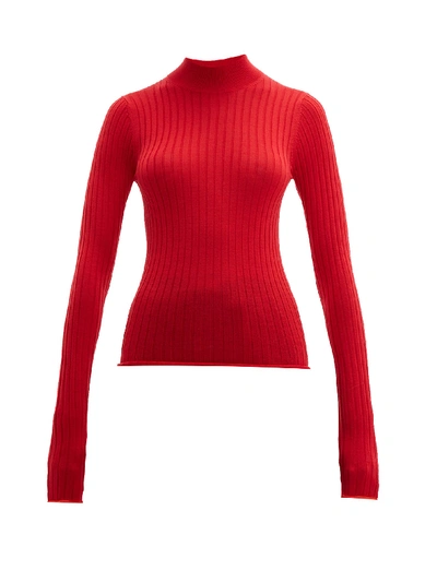 Acne Studios Kulia High-neck Ribbed Wool Sweater In Ruby Red