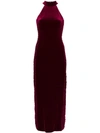 Galvan Rosa Floral-appliquéd Stretch-velvet Dress In Red