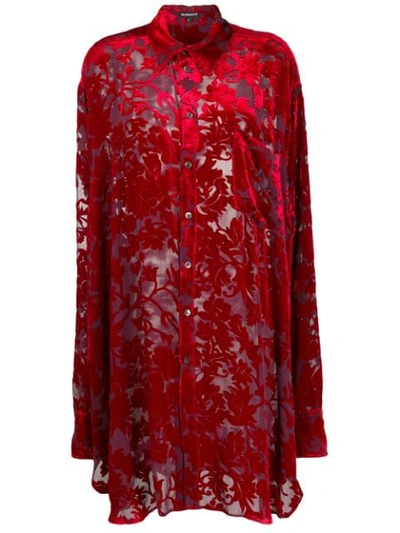 Ann Demeulemeester Oversized Floral Jacquard Velvet Shirt In Red