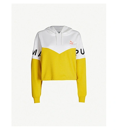Puma Xtg Panelled Cropped Cotton-blend Hoody In Sulphur