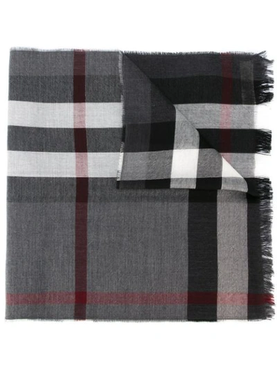 Burberry Lightweight Check Wool Cashmere Scarf In Grey
