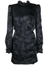 Saloni Rina B Long-sleeve High-neck Cocktail Dress In Black