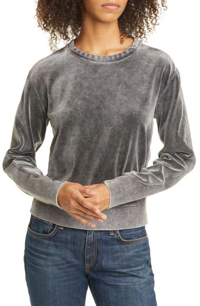 Rag & Bone Washed Velour Crewneck Pullover Sweatshirt In Washed Black