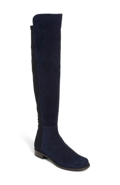 Stuart Weitzman 5050 Suede & Gabardine Over-the-knee Boots In Navy Blue Suede