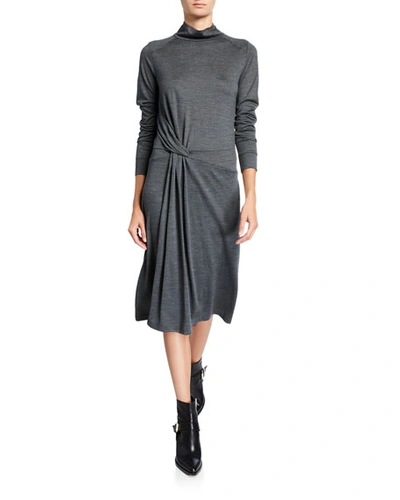 Rag & Bone Draped Wool Turtleneck Midi Dress In Charcgrey