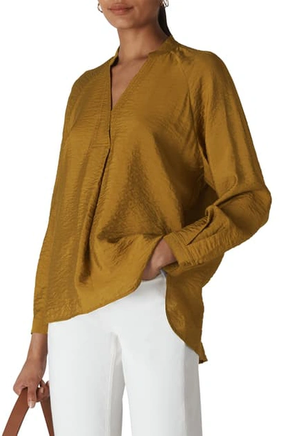 Whistles V-neck Hammered Satin Blouse In Olive