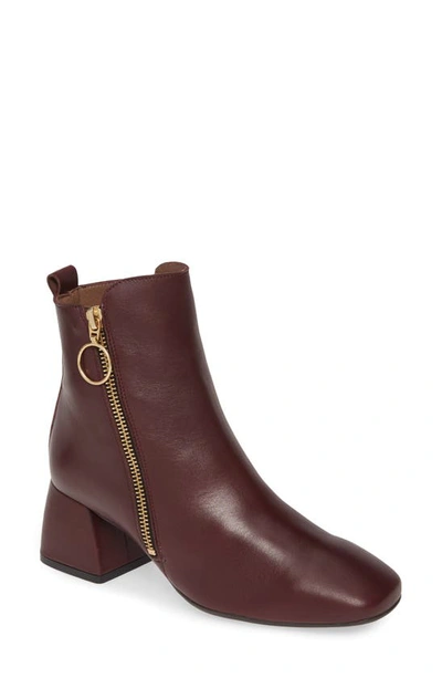 Wonders Block Heel Bootie In Vino Smooth Leather