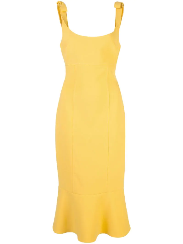 fluted hem midi dress